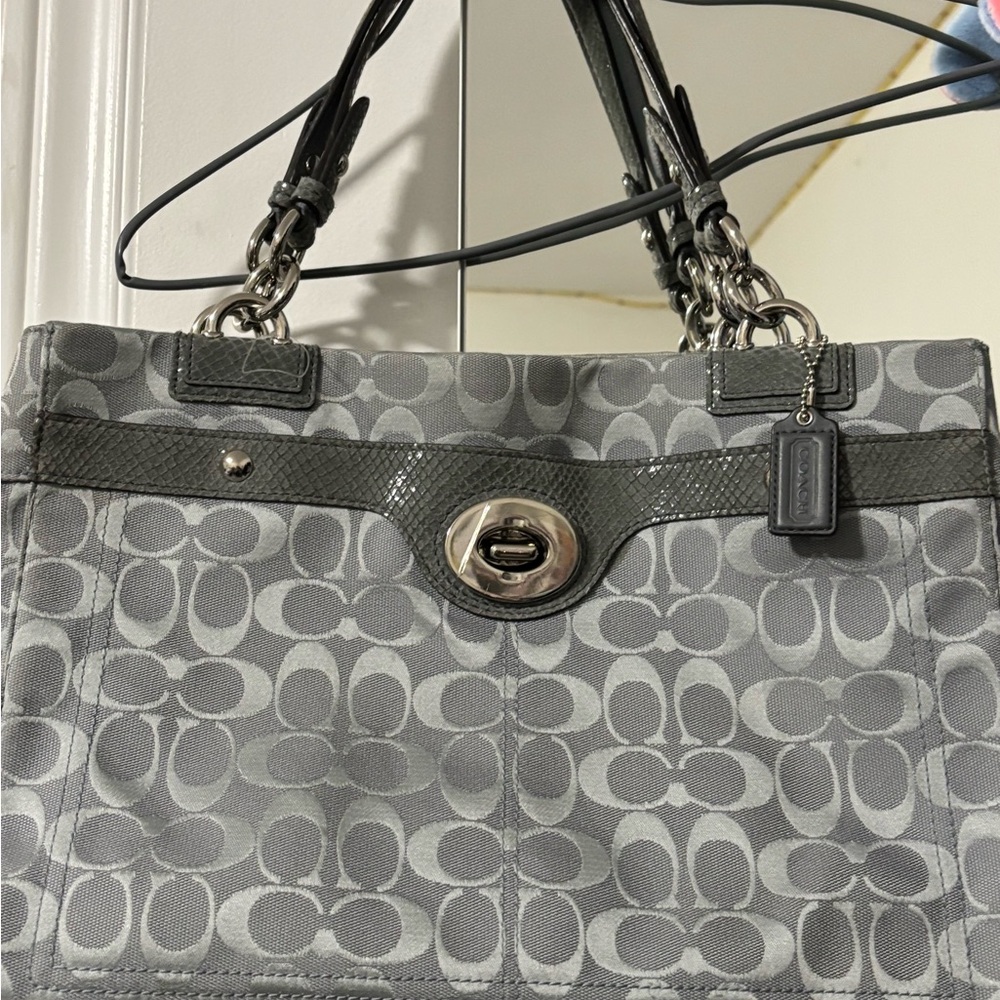 Coach Silver and Gray Signature Shoulder Bag. Good as new. Limited edition.